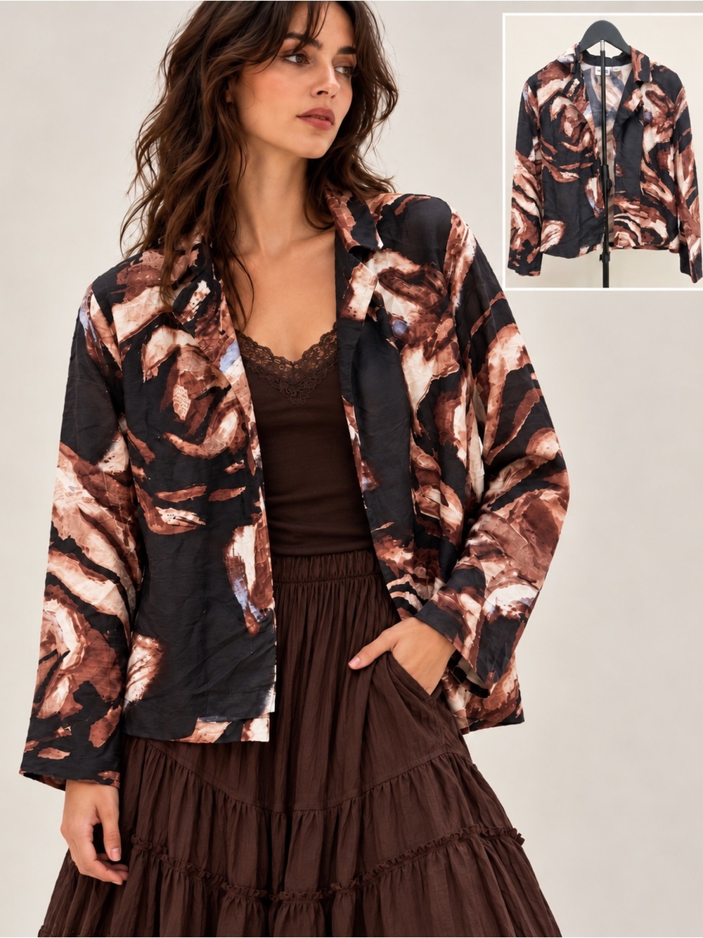 Vintage Chico’s 100% Silk Abstract Floral Jacket – Whimsigoth Dark Cottagecore